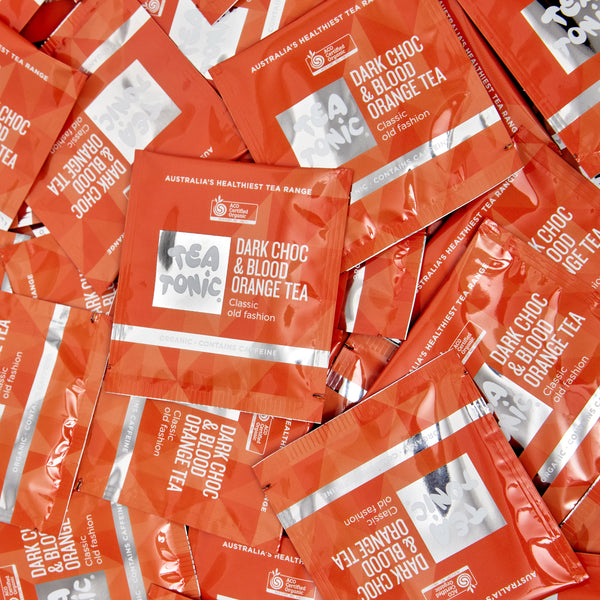 TALL TIN BLOOD ORANGE & DARK CHOC TEA - 50 TEABAGS ORGANIC