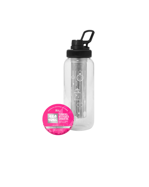 Glass Tea Bottle 1L - TURMERIC BEETROOT & GINGER TEA
