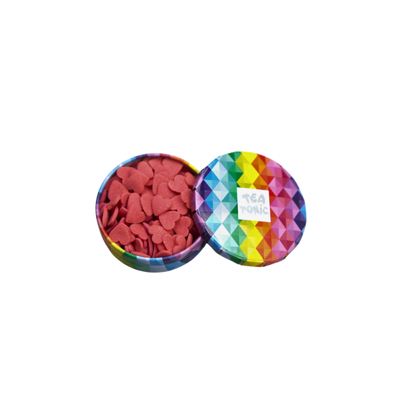Energising Selection Round Tin - 40 Energising Gourmet Tea + Mini Tin of Red Sugar Hearts