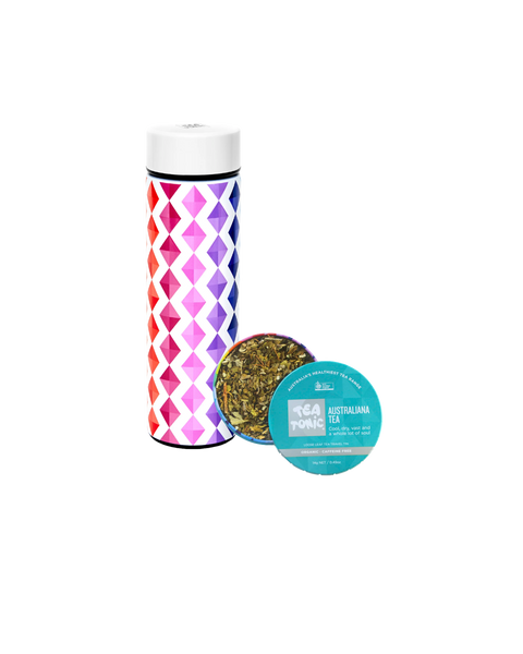 Thermal Tea Bottle with Infuser 450ml with Australiana Tea Loose Leaf Travel Tin