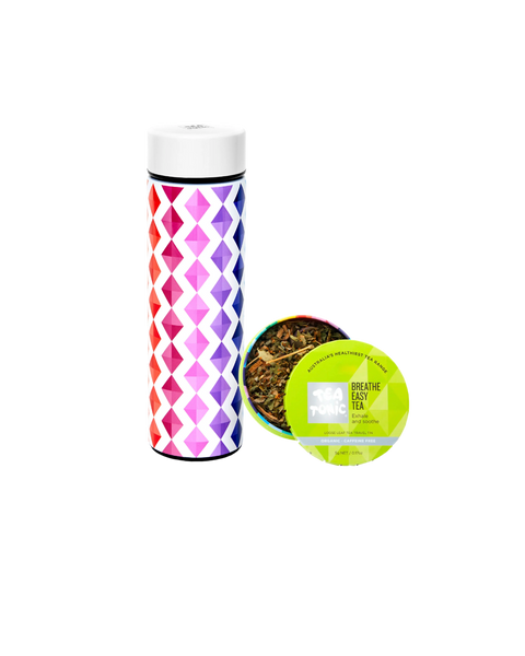 Thermal Tea Bottle with Infuser 450ml with Breathe Easy Tea Loose Leaf Travel Tin