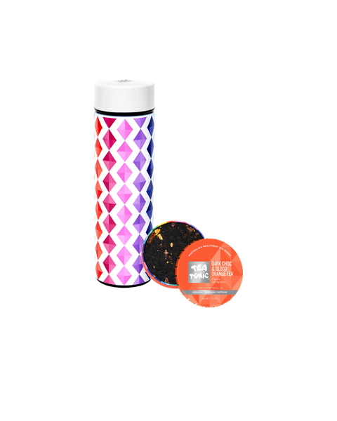 Thermal Tea Bottle with Infuser 450ml with Dark Choc & Blood Orange Tea Loose Leaf Travel Tin