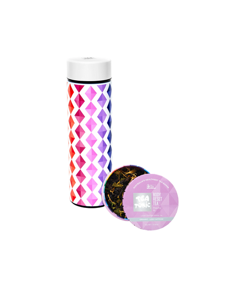 Thermal Tea Bottle with Infuser 450ml with Body Reset Tea Loose Leaf Travel Tin