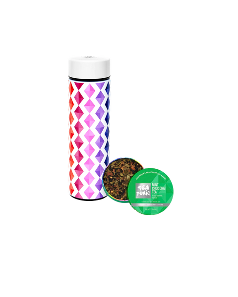 Thermal Tea Bottle with Infuser 450ml with Mint Choc Chai Tea Loose Leaf Travel Tin